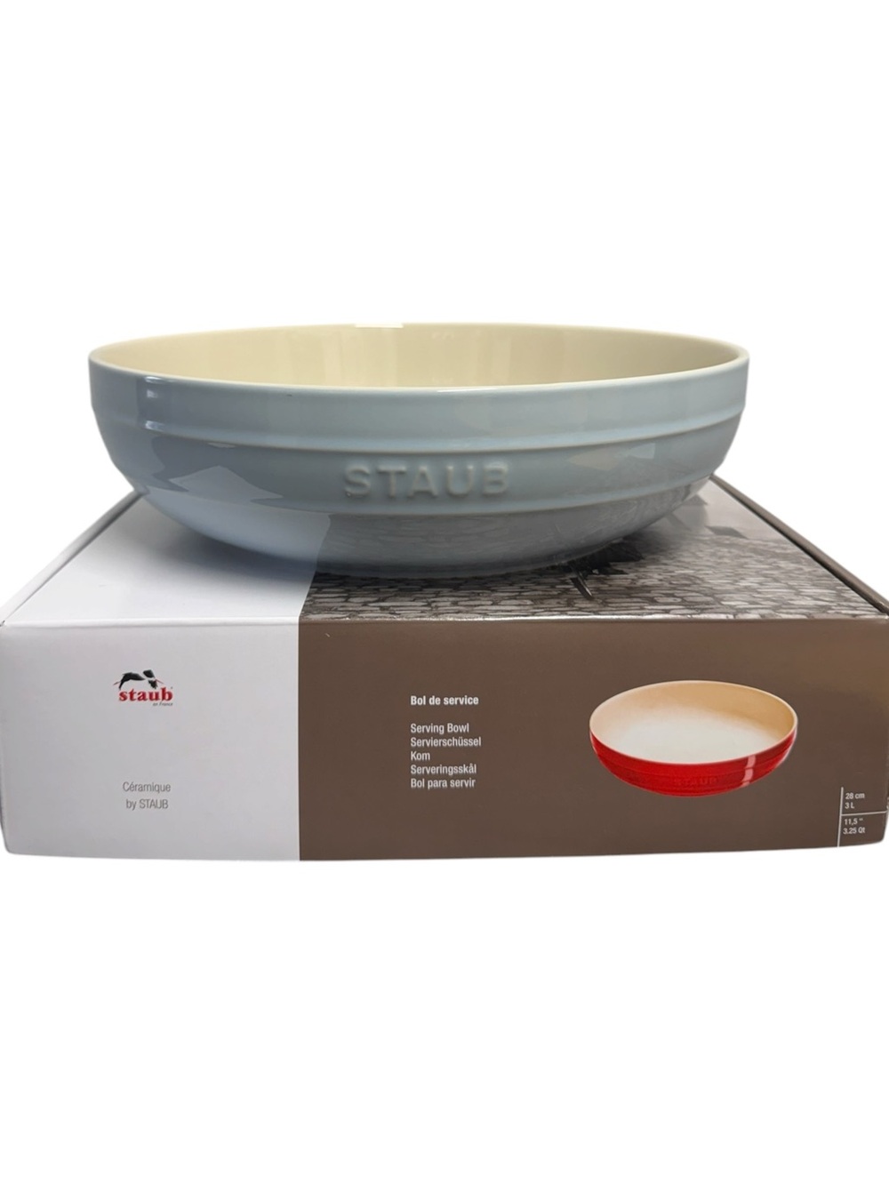 Staub Ceramic Serving Bowl in Baby Blue and Cream NIB